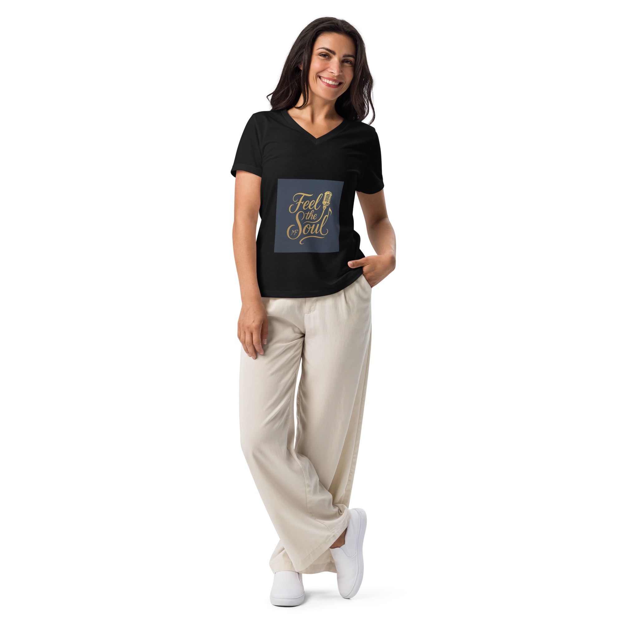 Women’s Relaxed V - Neck T-Shirt – Premium Everyday Tee, Ultra - Soft Cotton Blend, Flattering Feminine Fit, Casual Streetwear Style, and Sustainable - Soul Vibe Merch